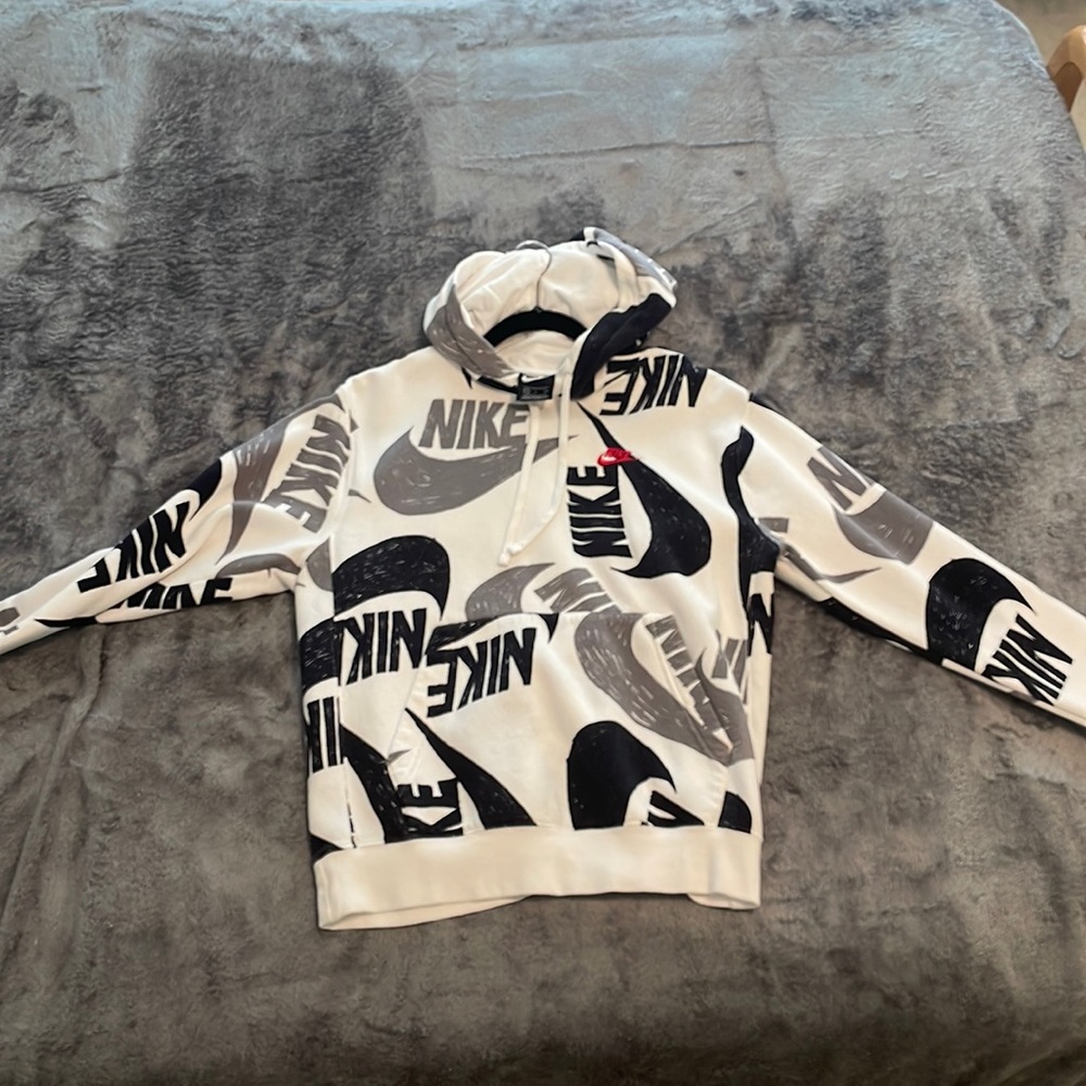 Nike- Hoodie Sweatshirt - Size S- White/ Black/ Grey Red Logos